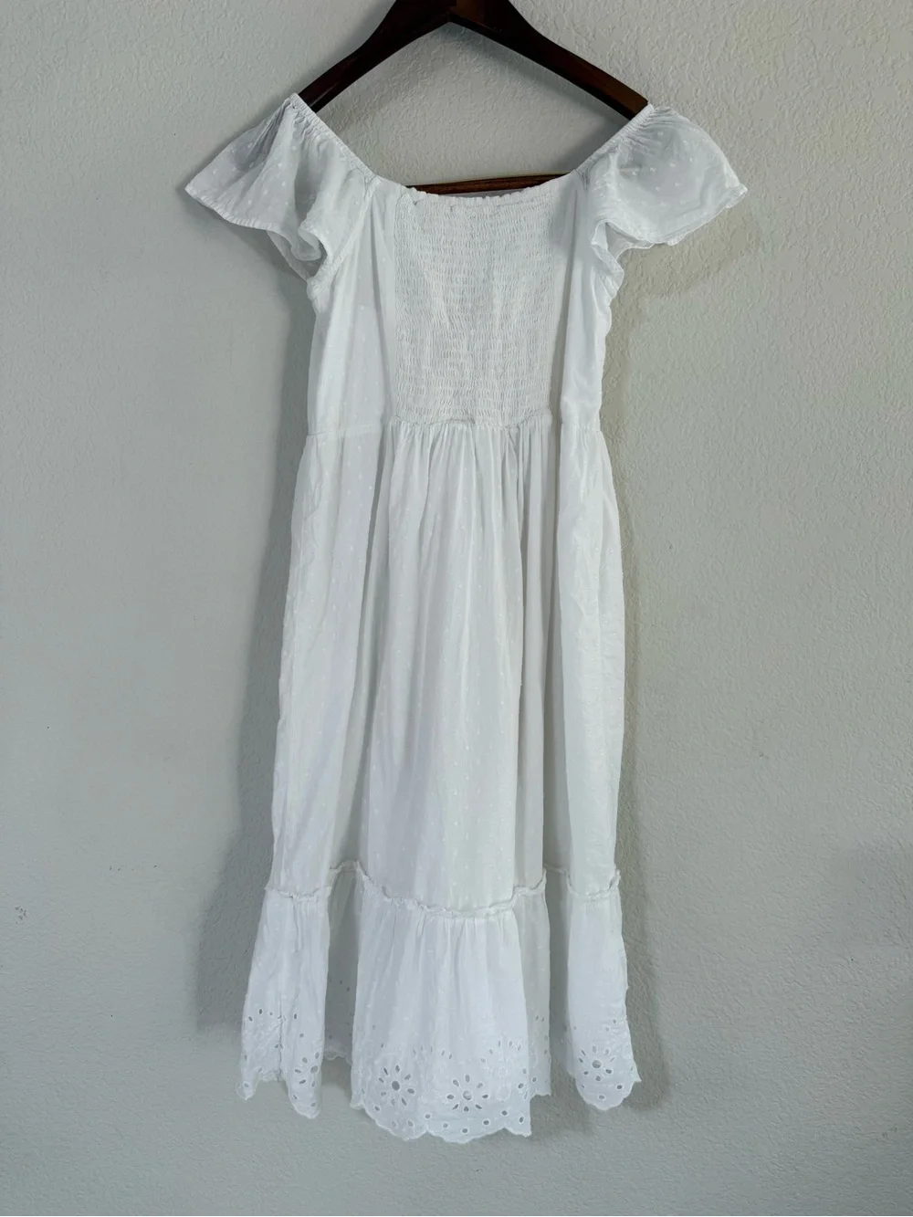GAP White Eyelet Ruffle Midi Dress